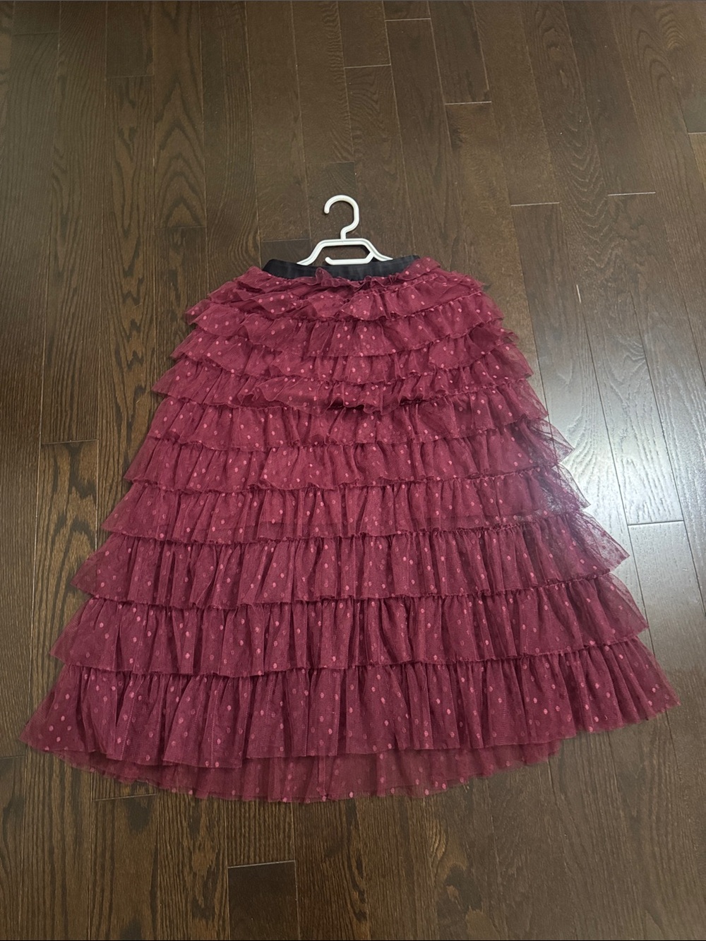 Tiered Burgundy Ruffle Skirt with Elastic Waist